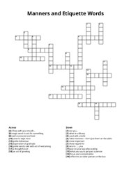 Manners and Etiquette Words crossword puzzle