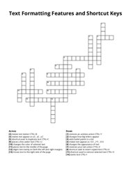 Text Formatting Features and Shortcut Keys Crossword Puzzle