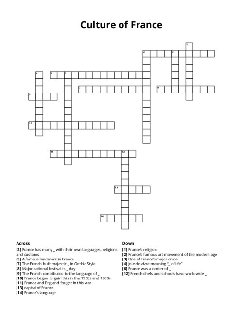 Culture of France Crossword Puzzle