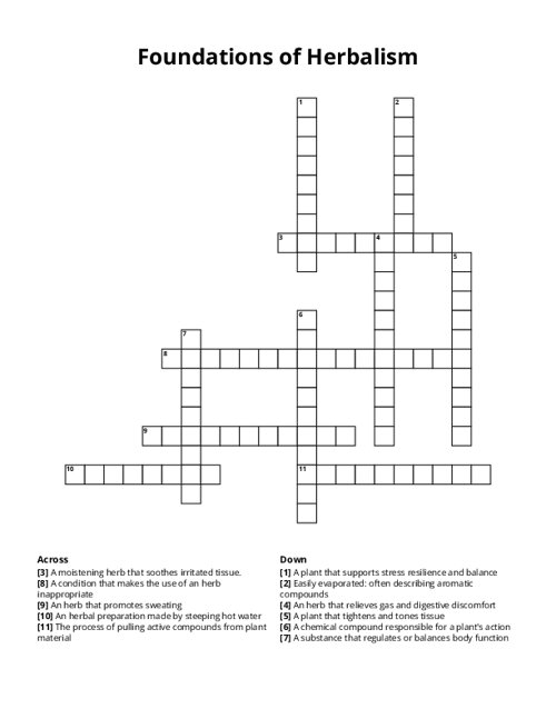 Foundations of Herbalism Crossword Puzzle