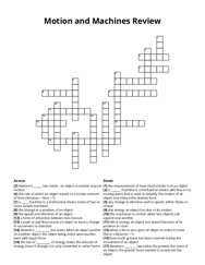 Motion and Machines Review Crossword Puzzle