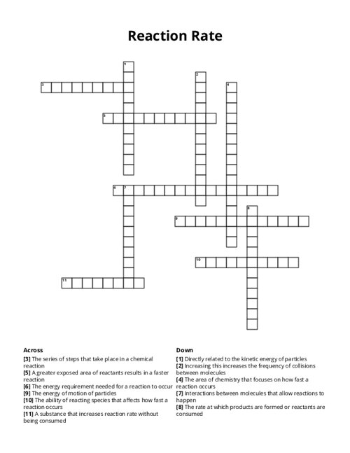 Reaction Rate Crossword Puzzle