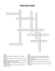 Reaction Rate Crossword Puzzle