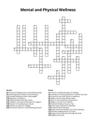 Mental and Physical Wellness crossword puzzle