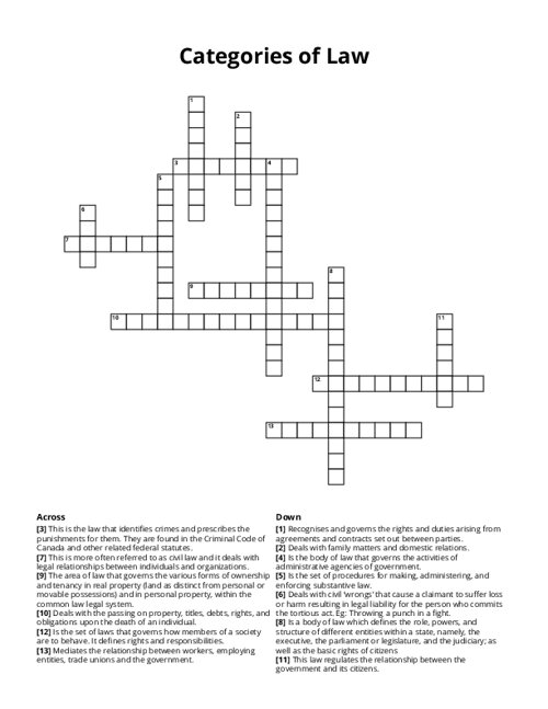 Categories of Law Crossword Puzzle