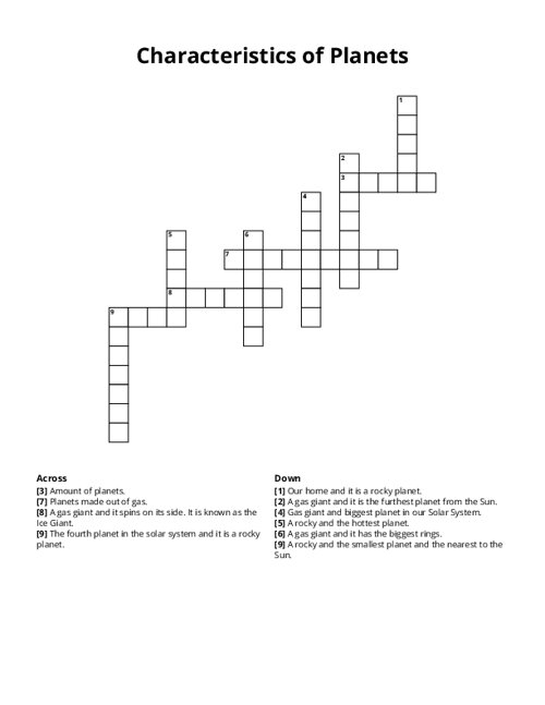 Characteristics of Planets Crossword Puzzle