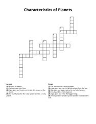 Characteristics of Planets Crossword Puzzle