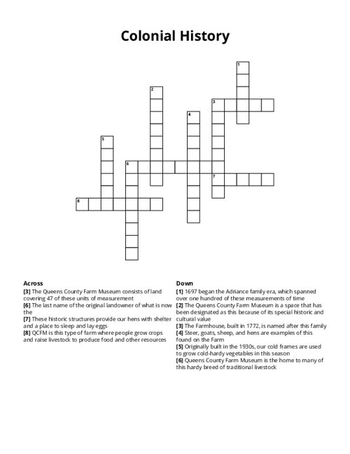 Colonial History Crossword Puzzle