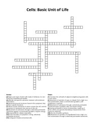 Cells: Basic Unit of Life Crossword Puzzle