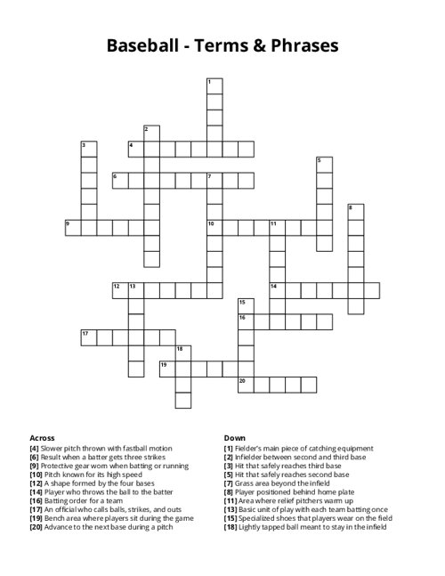 Baseball - Terms & Phrases Crossword Puzzle