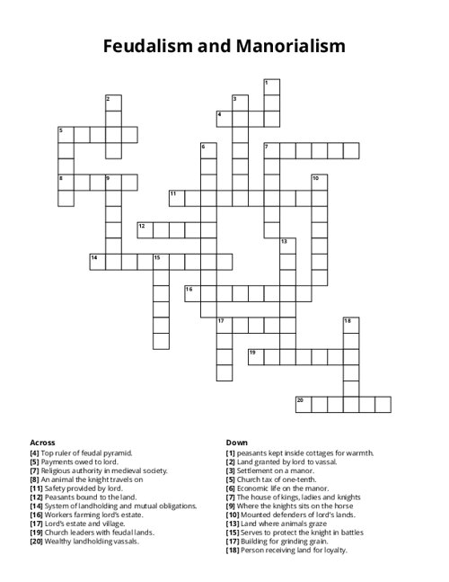 Feudalism and Manorialism Crossword Puzzle
