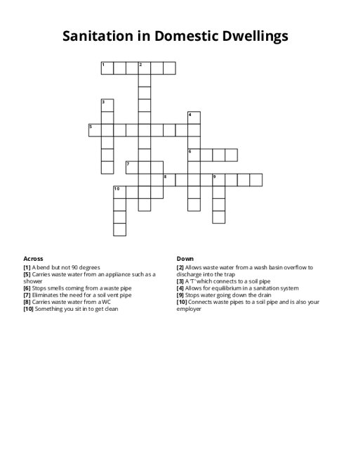 Sanitation in Domestic Dwellings Crossword Puzzle