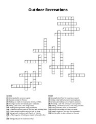 Outdoor Recreations Crossword Puzzle
