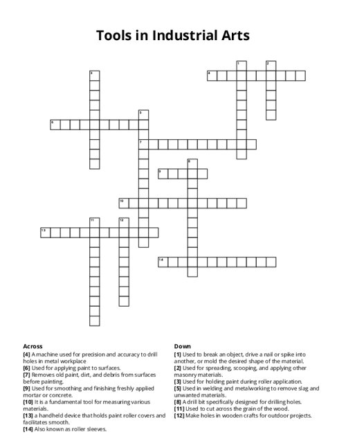 Tools in Industrial Arts Crossword Puzzle
