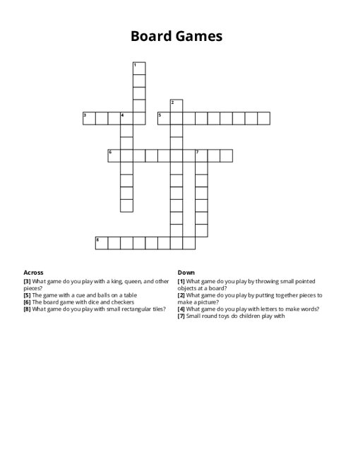 Board Games Crossword Puzzle