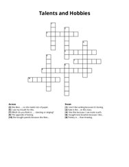 Talents and Hobbies Crossword Puzzle