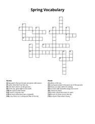 Spring Vocabulary Crossword Puzzle