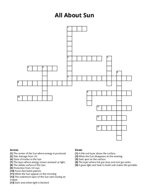 All About Sun Crossword Puzzle