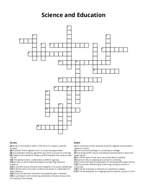 Science and Education Crossword Puzzle