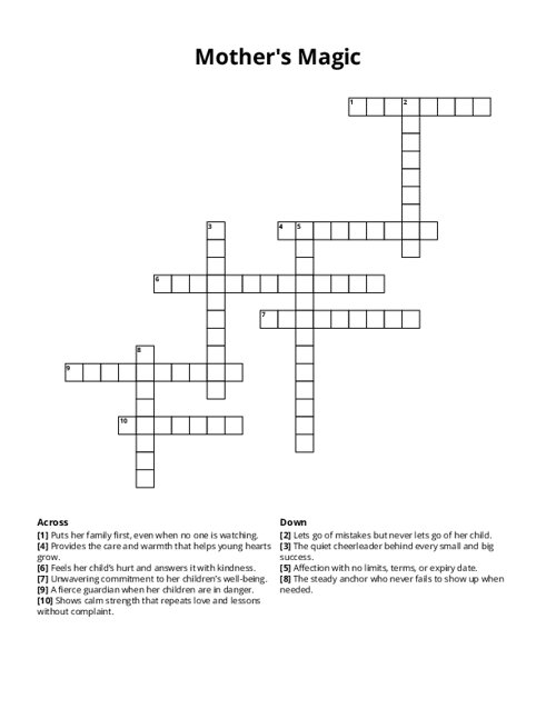 Mothers Magic Crossword Puzzle