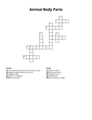 Animal Body Parts crossword puzzle