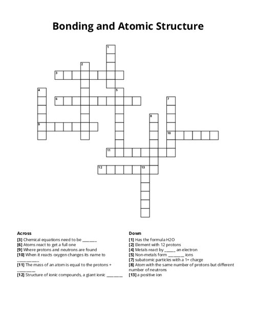 Bonding and Atomic Structure Crossword Puzzle