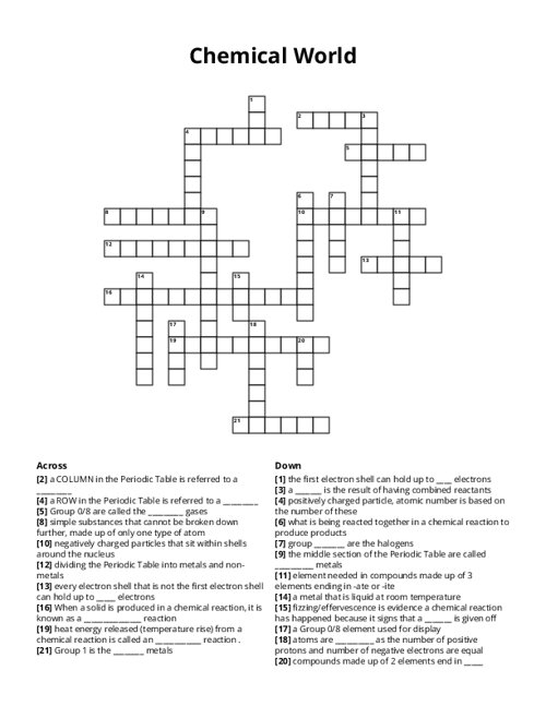 Chemical World Crossword Puzzle