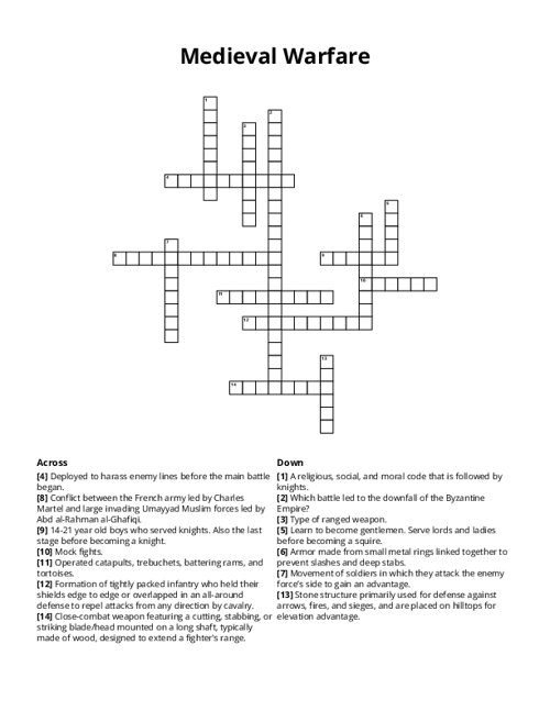 Medieval Warfare Crossword Puzzle