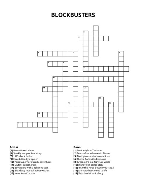 BLOCKBUSTERS Crossword Puzzle