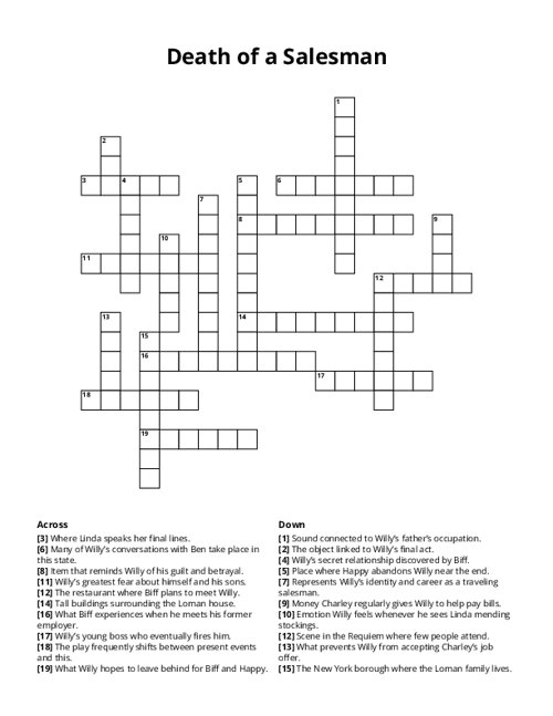 Death of a Salesman Crossword Puzzle