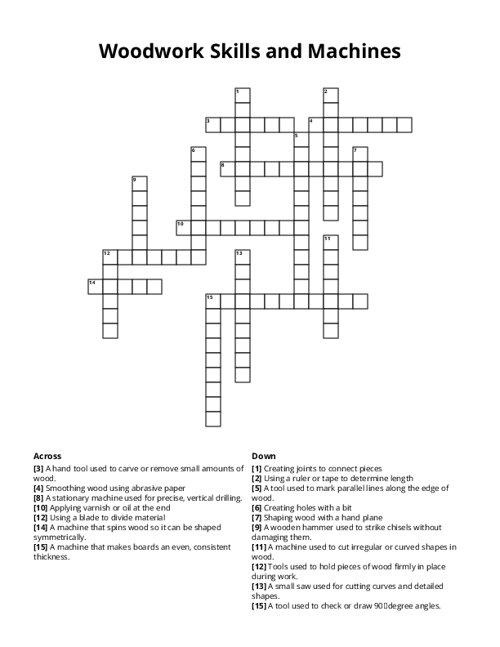 Woodwork Skills and Machines Crossword Puzzle