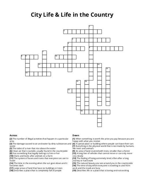 City Life & Life in the Country Crossword Puzzle