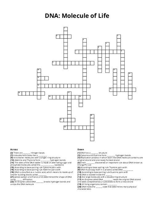 DNA: Molecule of Life Crossword Puzzle