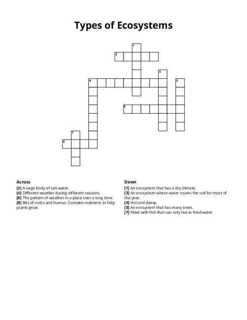 Types of Ecosystems Crossword Puzzle