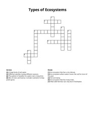 Types of Ecosystems Crossword Puzzle