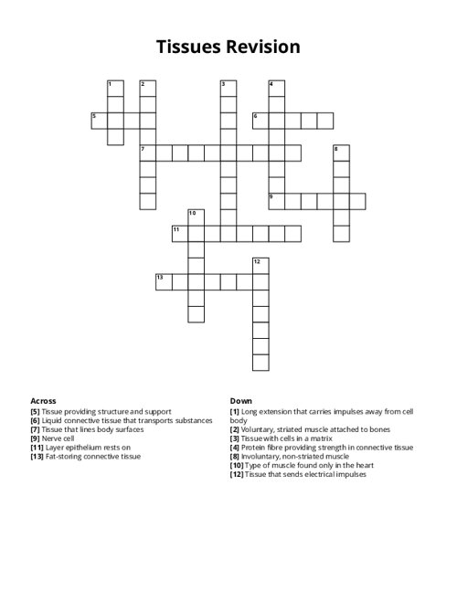 Tissues Revision Crossword Puzzle