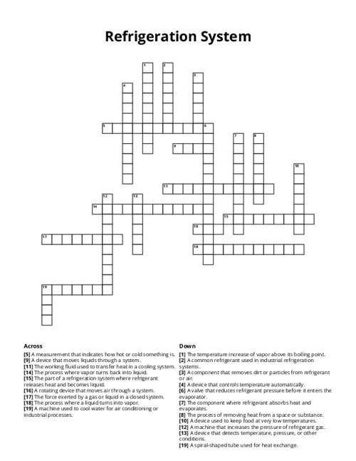 Refrigeration System Crossword Puzzle