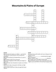 Mountains & Plains of Europe Crossword Puzzle