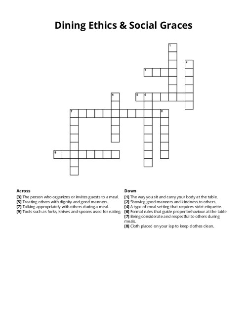 Dining Ethics & Social Graces Crossword Puzzle