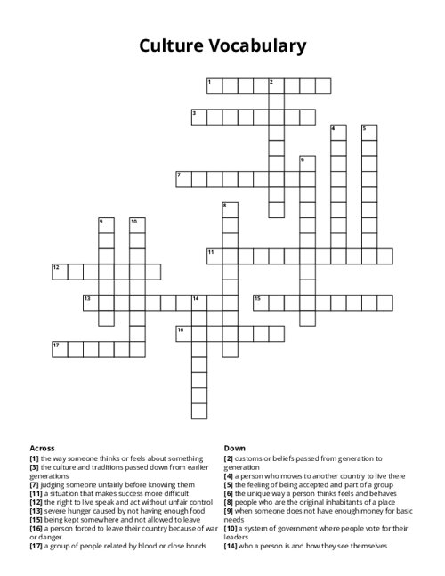 Culture Vocabulary Crossword Puzzle