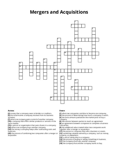 Mergers and Acquisitions Crossword Puzzle