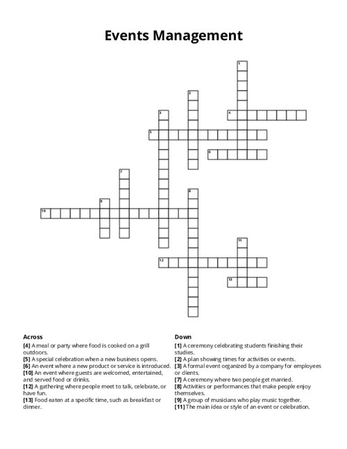 Events Management Crossword Puzzle