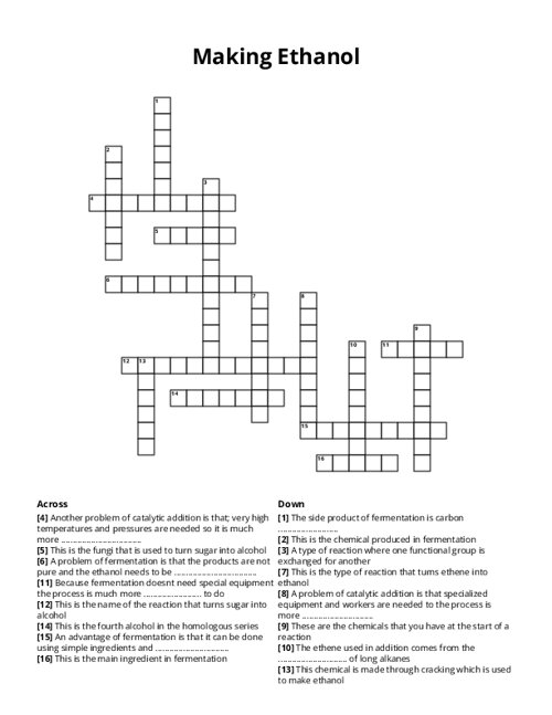 Making Ethanol Crossword Puzzle