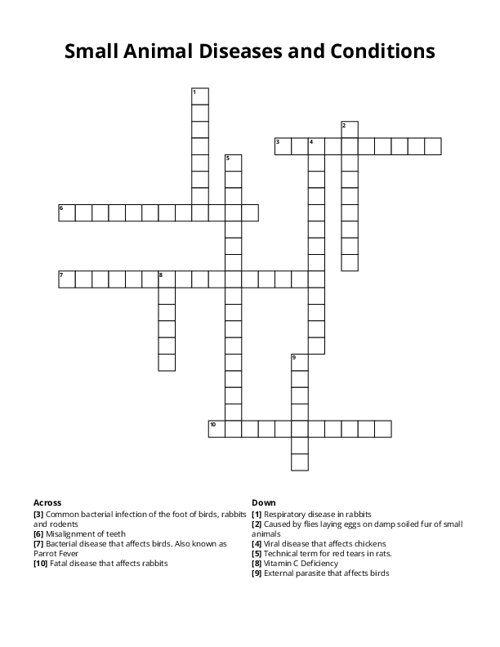 Small Animal Diseases and Conditions Crossword Puzzle