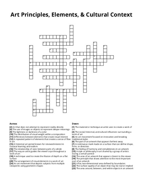 Art Principles, Elements, & Cultural Context Crossword Puzzle