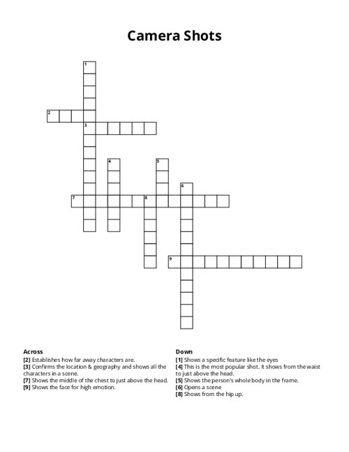 Camera Shots Crossword Puzzle