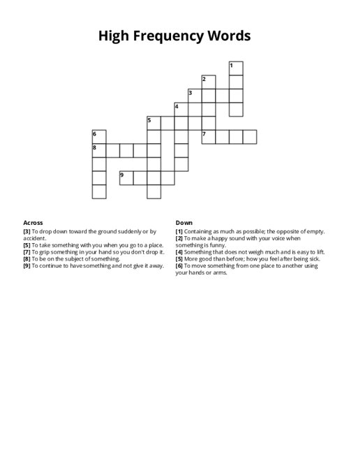 High Frequency Words Crossword Puzzle