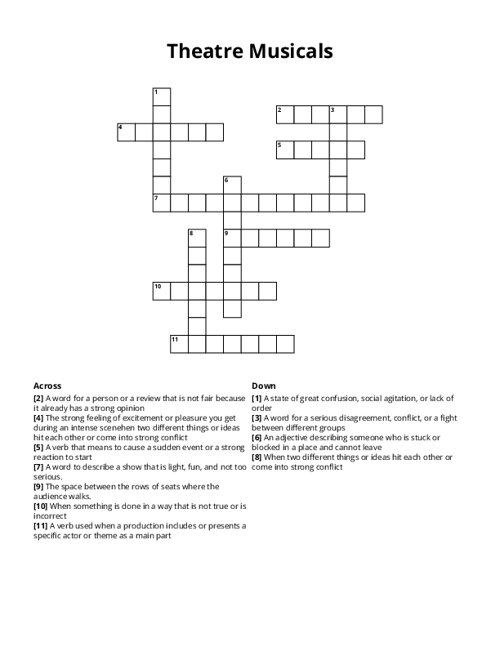 Theatre Musicals Crossword Puzzle