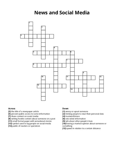 News and Social Media Crossword Puzzle