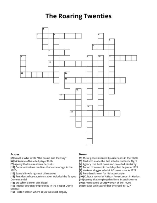 The Roaring Twenties Crossword Puzzle